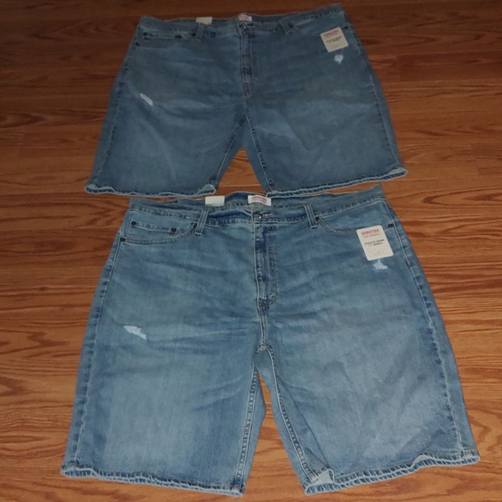 2 pr Signature Levi Strauss  distressed Athletic Denim 11" Shorts   Sz 40